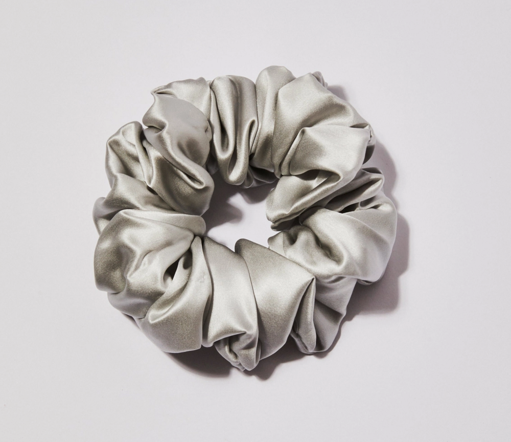 Large Organic Silk Scrunchie - Luxurious Pleated Design SILVER